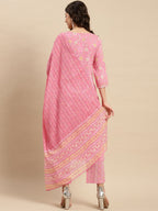 Sangria Floral Printed Pure-Cotton Straight Kurta With Trouser & Dupatta | Grocsy