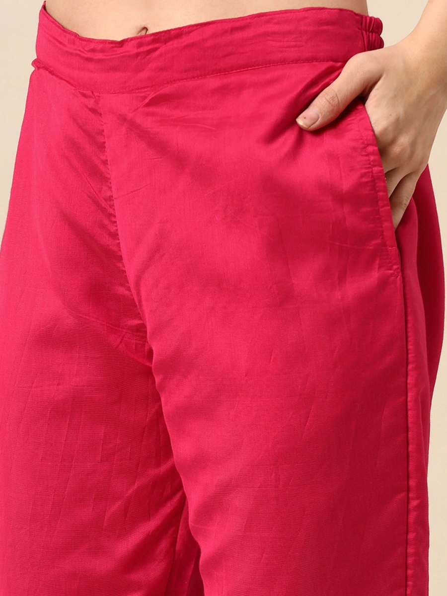 All About You Ethnic Motifs Embroidered Chanderi Silk Kurta with Trousers | Grocsy