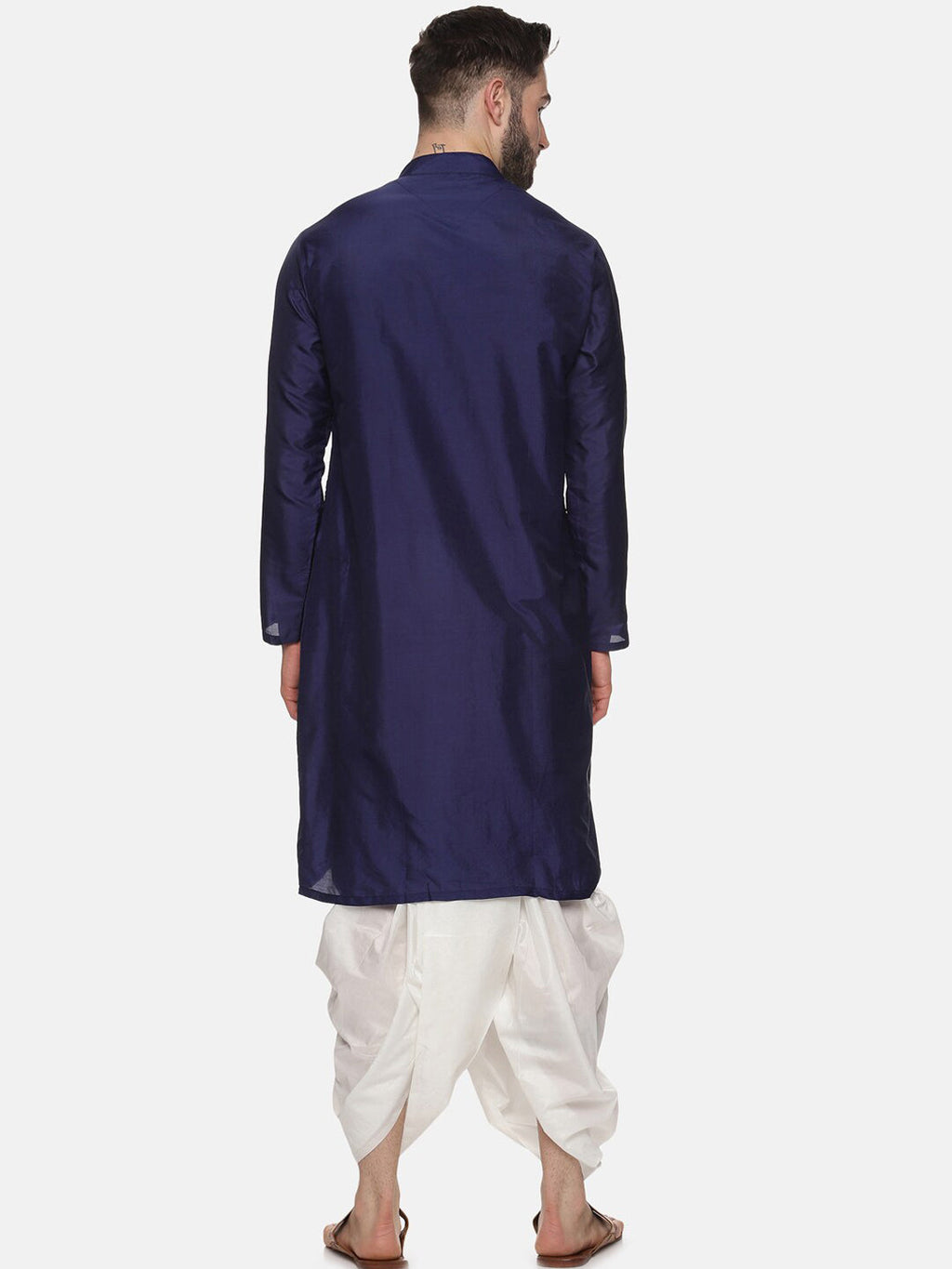 Sethukrishna Men Navy Blue Angrakha Kurta with Dhoti Pants | Grocsy