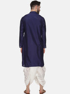 Sethukrishna Men Navy Blue Angrakha Kurta with Dhoti Pants | Grocsy