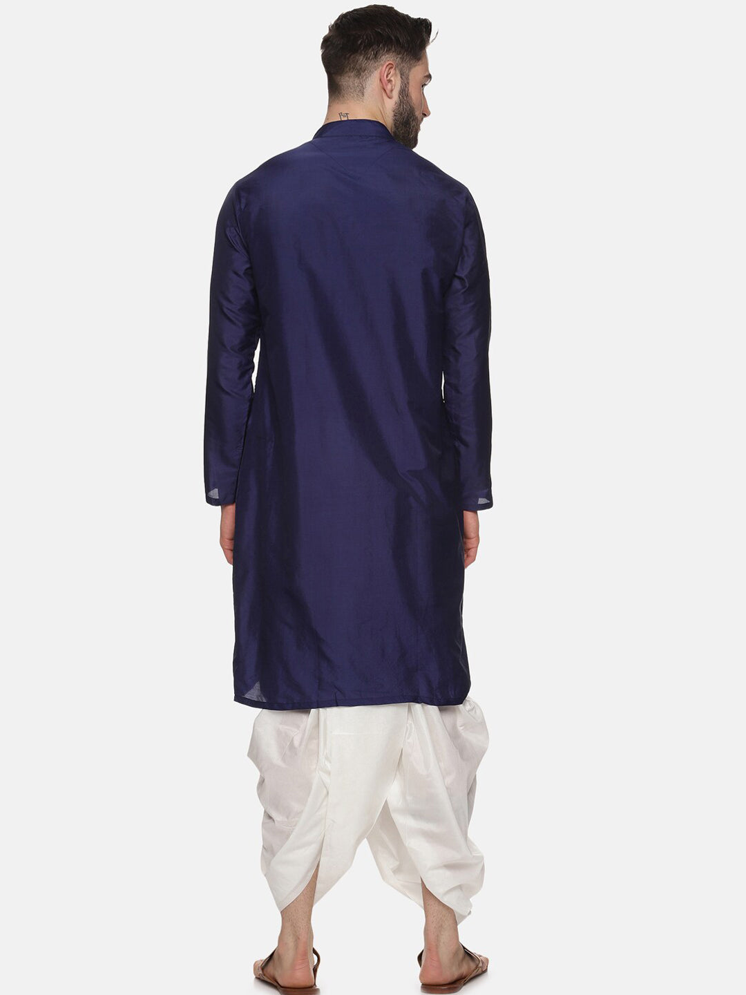 Sethukrishna Men Navy Blue Angrakha Kurta with Dhoti Pants | Grocsy