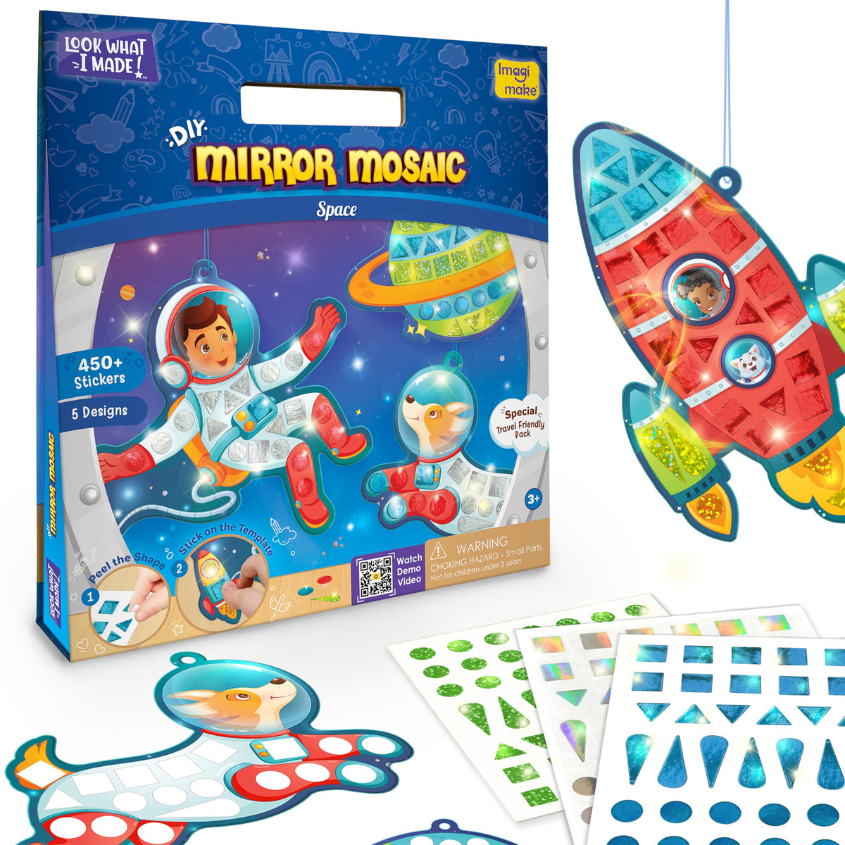 Imagimake Mirror Mosaic Space Theme Kids Art Set | DIY Craft Kit with Foil Stickers | Birthday Gift for Boys and Girls Ages 3-8 | Travel Toys | Crafts for Kids Ages 4-8 | Grocsy