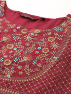 Sangria Women Red Yoke Design Sequined Kurta | Grocsy
