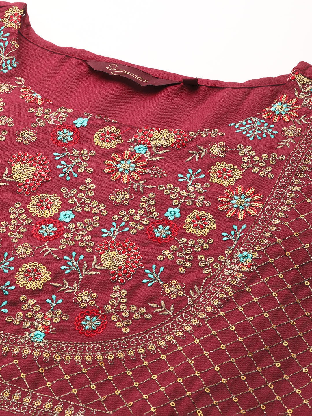 Sangria Women Red Yoke Design Sequined Kurta | Grocsy