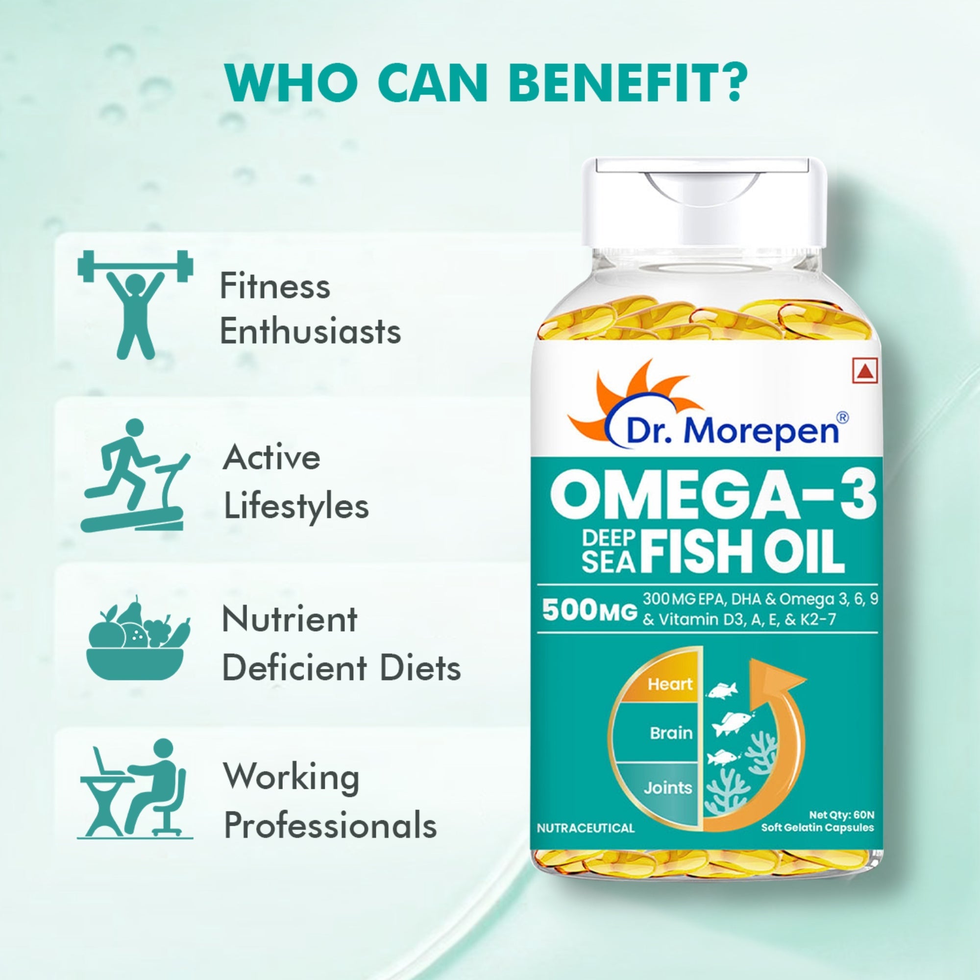 Dr. Morepen Omega-3 Deep Sea Fish Oil 500mg Softgels | Grocsy