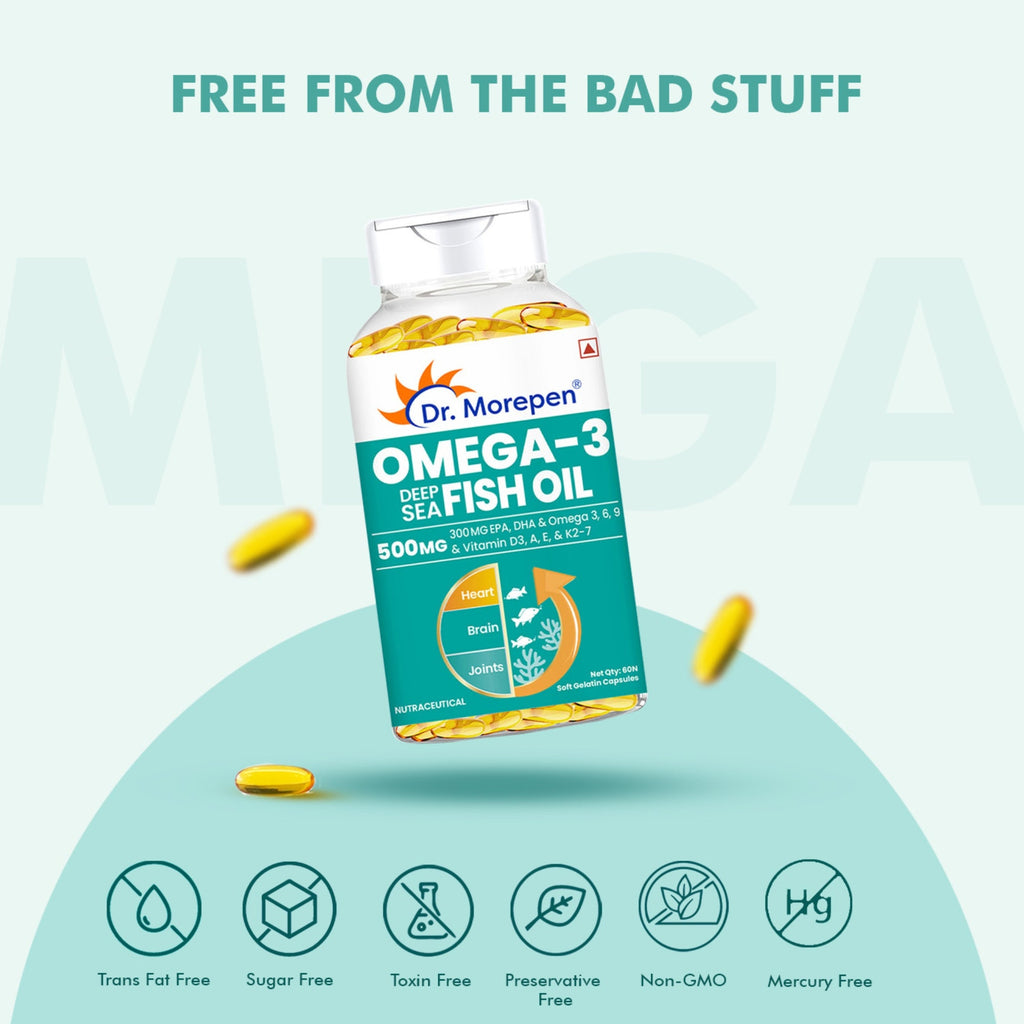 Dr. Morepen Omega-3 Deep Sea Fish Oil 500mg Softgels | Grocsy