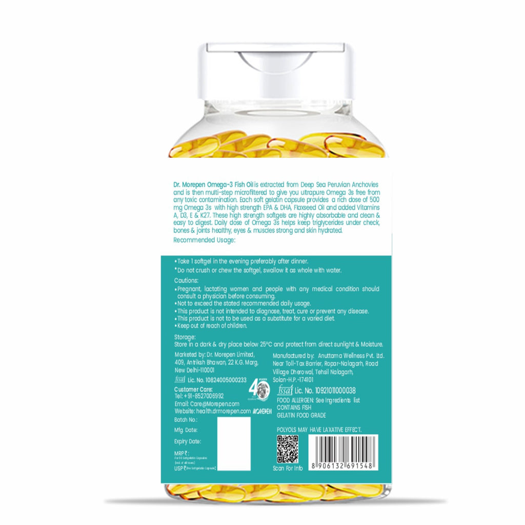 Dr. Morepen Omega-3 Deep Sea Fish Oil 500mg Softgels | Grocsy