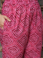 Sangria Bandhani Printed Thread Work Pure Cotton A-Line Kurta with Trousers & Dupatta | Grocsy