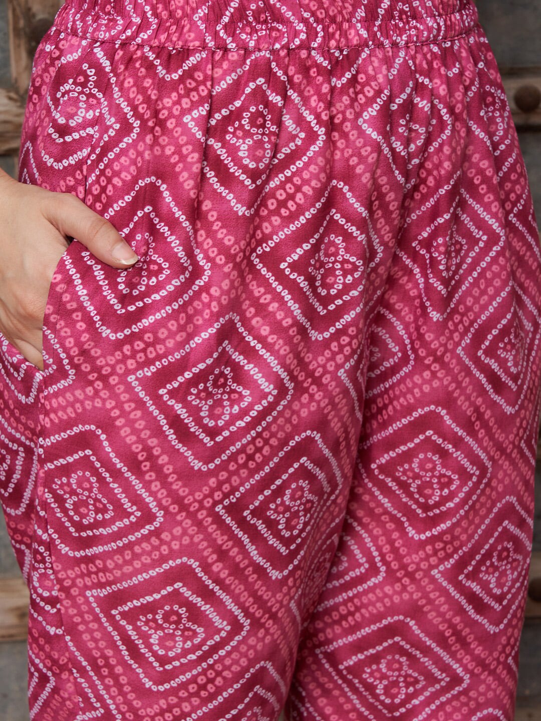 Sangria Bandhani Printed Thread Work Pure Cotton A-Line Kurta with Trousers & Dupatta | Grocsy