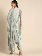 Sangria Women Grey Ethnic Motifs Embroidered Regular Sequinned Chanderi Silk Kurta with Palazzos & With | Grocsy