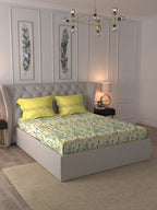 MYTRIDENT Beige White Floral Pure Cotton 144 TC Queen Bedsheet With 2 Pillow Covers | Grocsy