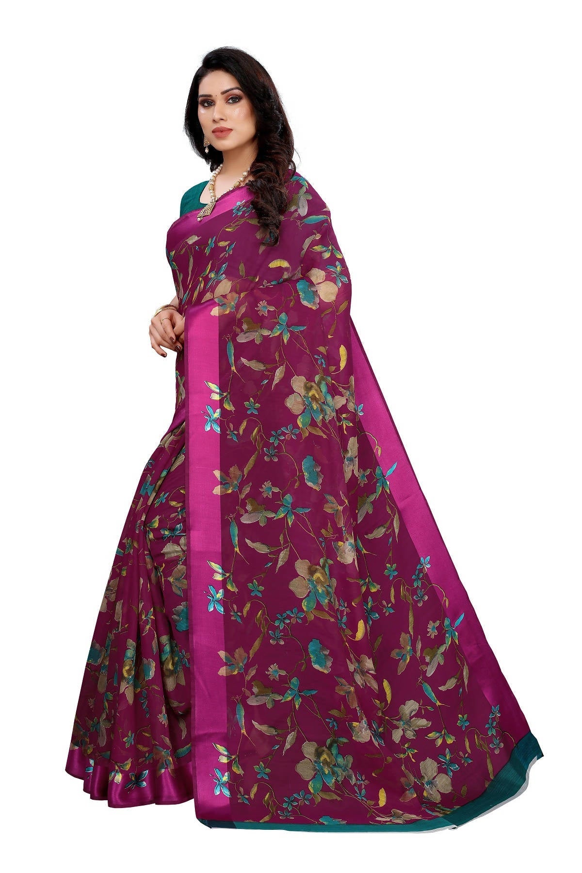 Vamika Purple Linen Satin Patta Saree (MANSI PURPLE) | Grocsy