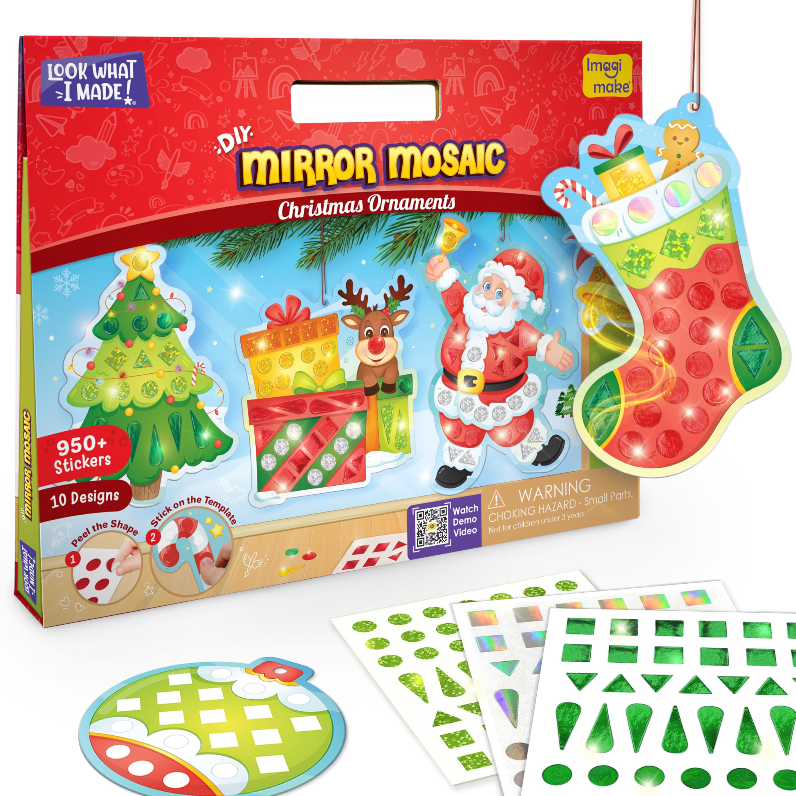 Imagimake Mirror Mosaic Christmas Kids Art Set | DIY Craft Kit | Foil Stickers for Kids | Birthday Gift for Girls and Boys Ages 3,4,5,6,7,8 | Christmas Toys for Girls Age 4,5,6,7,8 | Grocsy