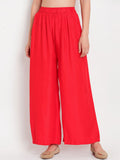 TAG 7 Women Red Solid Flared Palazzos | Grocsy