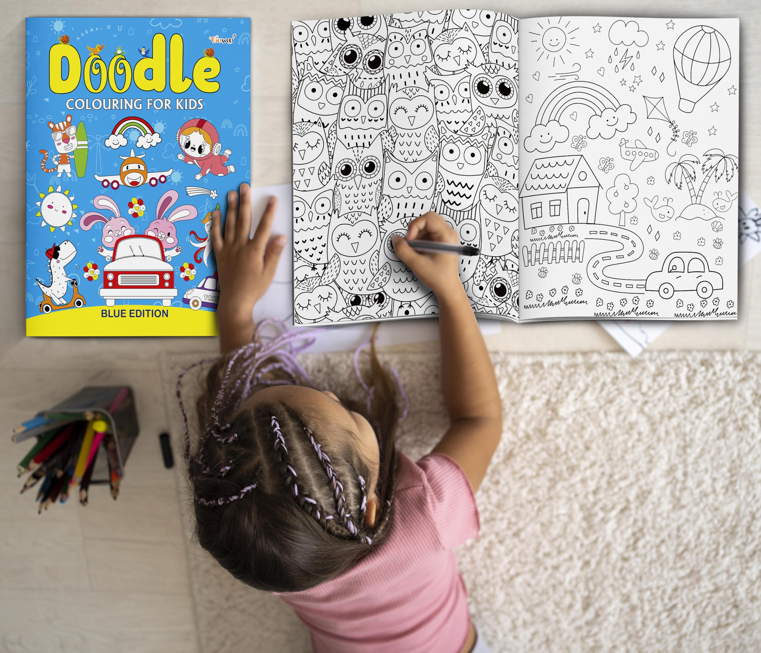 Doodle Colouring For Kids - Blue Edition : Kids Colouring Book, Colouring Book For Toddlers, Fun Learning Colouring Book, Colouring Book For Young Learners | Grocsy