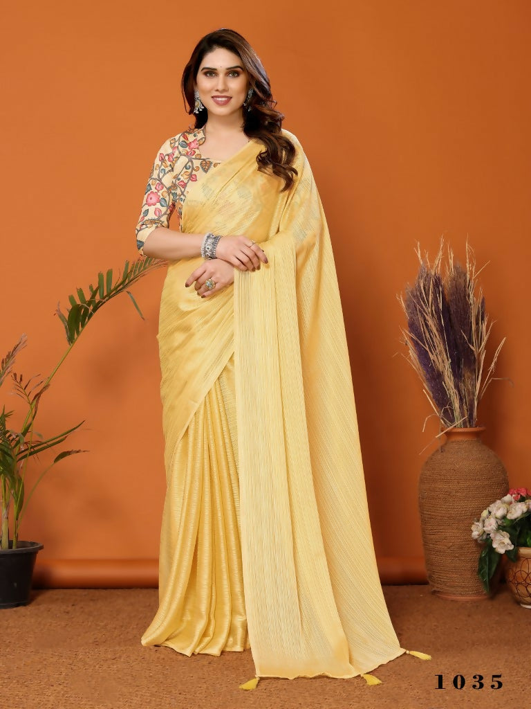 Partywear Designer Yellow Polyester Zari Fancy Saree - Starwalk | Grocsy