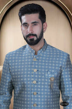 Joban Fashion Men's Blue Brocade Kurta with Pyjama | Grocsy