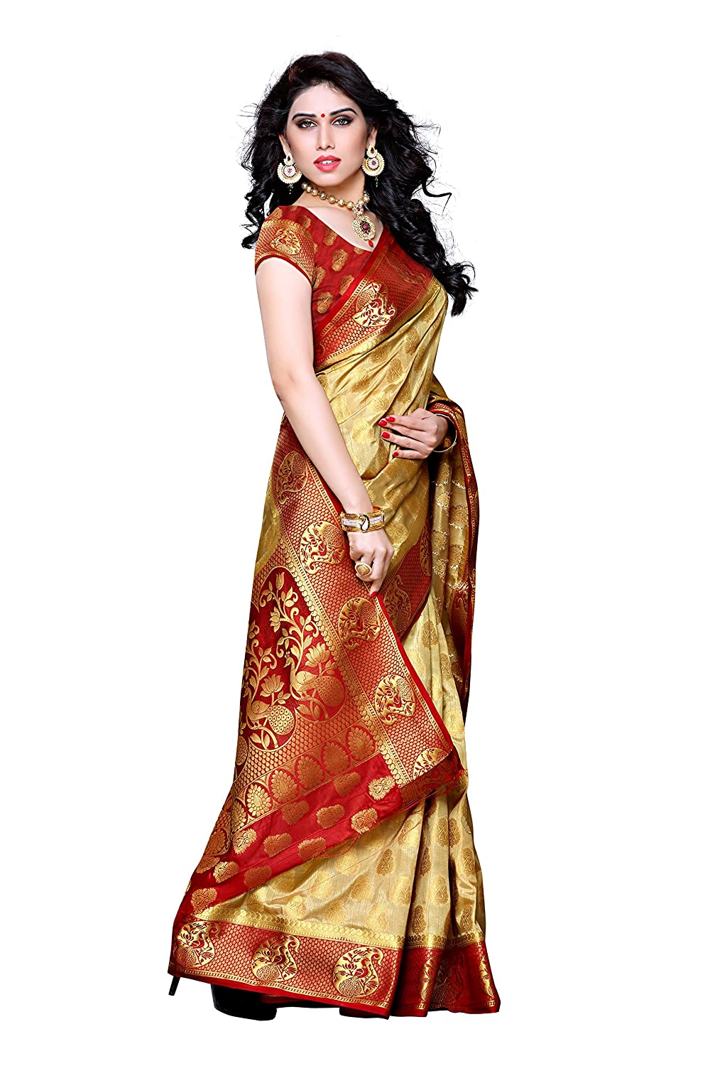 Mimosa Women's Chiku Color Kanchipuram Art Silk Saree With Blouse Piece | Grocsy