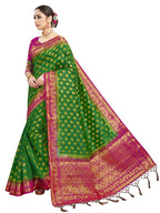 Vardha Women's Green Woven Raw Silk Banarasi Saree | Grocsy