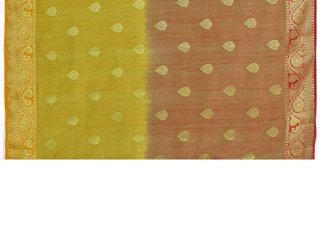 Vardha Women's Yellow Woven Raw Silk Saree | Grocsy