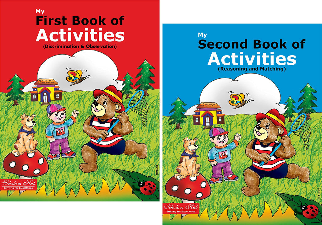 Scholars Hub Activity Book For Kids Set 1- My First Book Of Activity & My Second Book Of Activity (Set Of 2 Activity Books) ( For Ages 3+)| 48 Pages | Fun Activities Based On Discrimination, Observation, Reasoning & Matching. | Grocsy