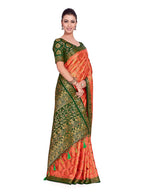 Mimosa Women's Orange Art Silk Kanjivaram Pattu Style Saree With Contrast Blouse | Grocsy