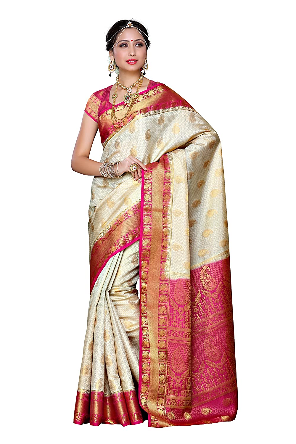 Mimosa Women's Kanchipuram Art Silk Saree With Unstitched Blouse Piece | Grocsy