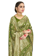 Vardha Women's Olive Green Banarasi Art Silk Saree | Grocsy