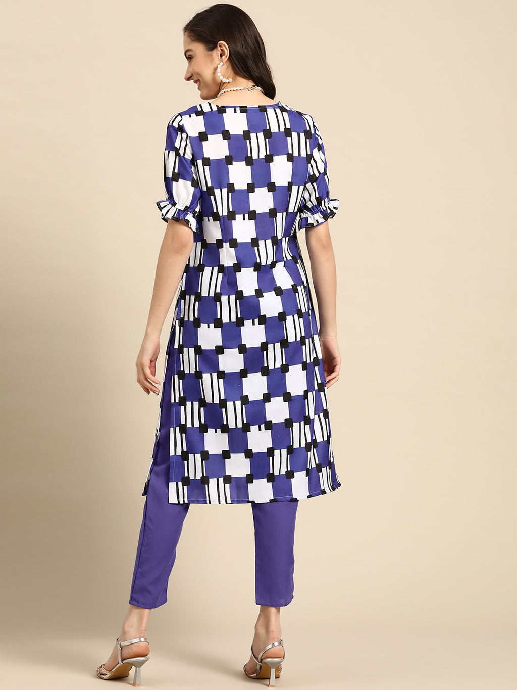 Sangria Women Purple Printed Kurta with Trousers | Grocsy
