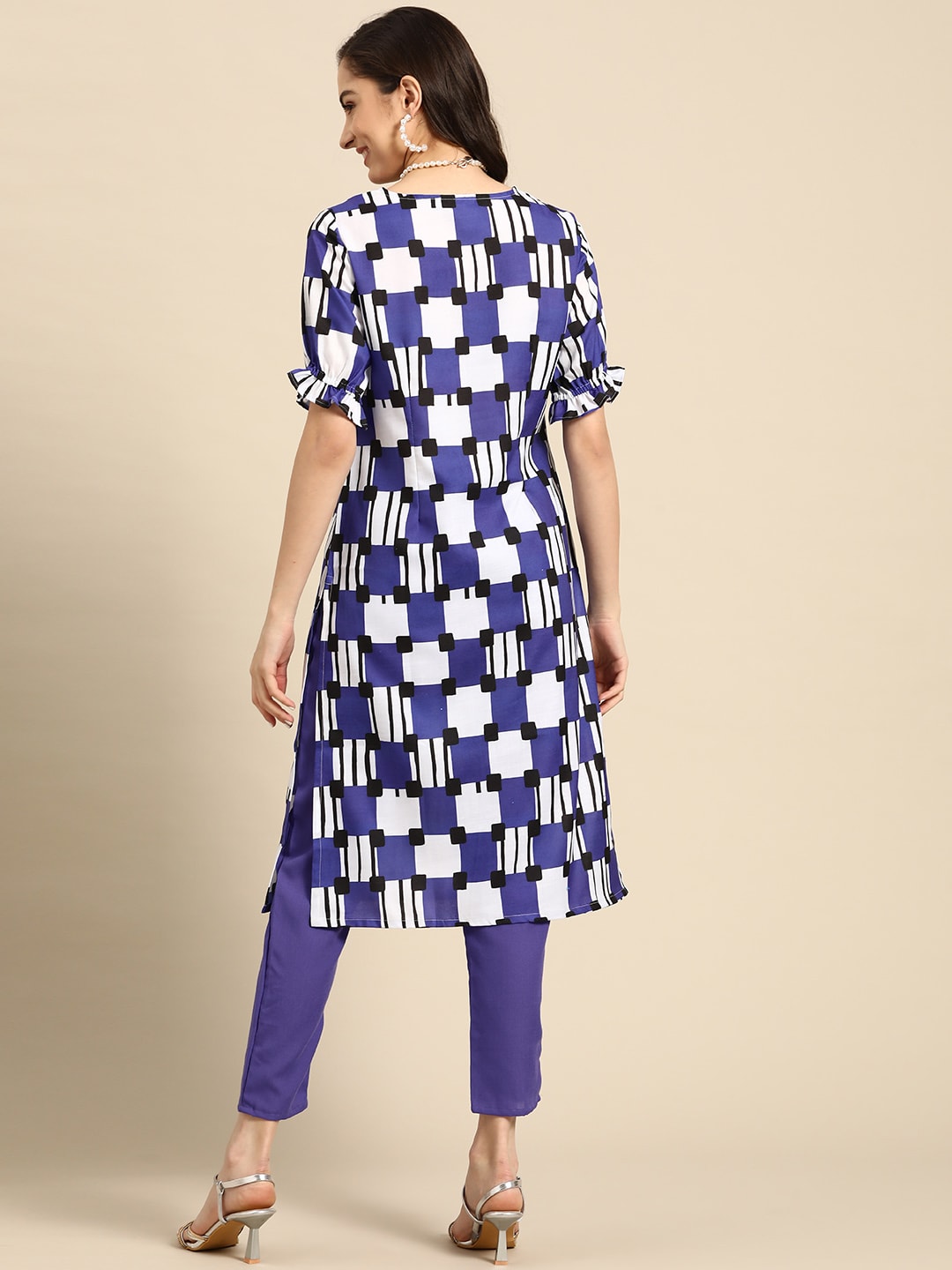 Sangria Women Purple Printed Kurta with Trousers | Grocsy