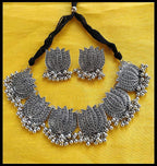 Silver-Plated Alloy Oxidised Lotus Petals Necklace - The Pari | Grocsy