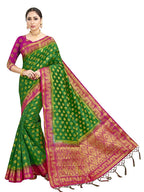 Vardha Women's Green Woven Raw Silk Banarasi Saree | Grocsy