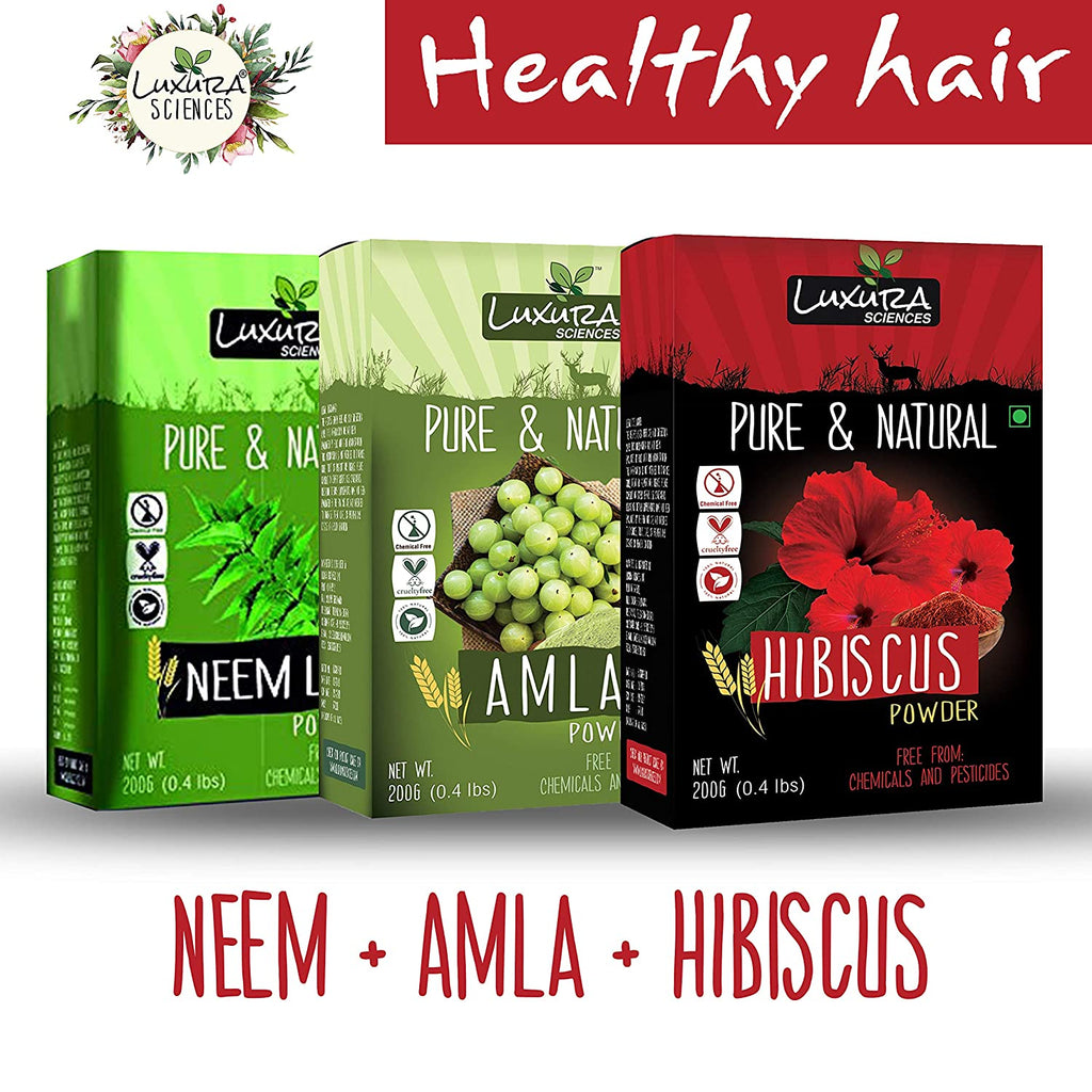 Luxura Sciences Natural Hair Care for Healthy Hair Regular - Neem + Amla + Hibiscus | Grocsy