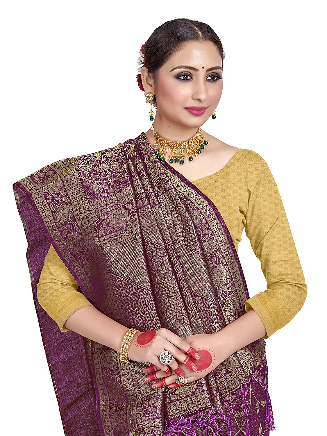 Vardha Women'S Kanchipuram Raw Silk Saree With Unstitched Blouse Piece | Grocsy