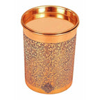 Copper Glass Tumbler with Lid Embossed Design | Grocsy