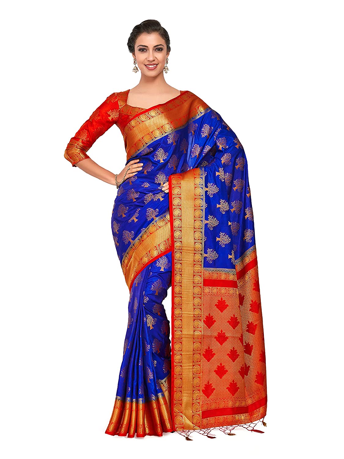 Mimosa Women's Kanchipuram Art Silk Saree With Un-Stitched Blouse | Grocsy