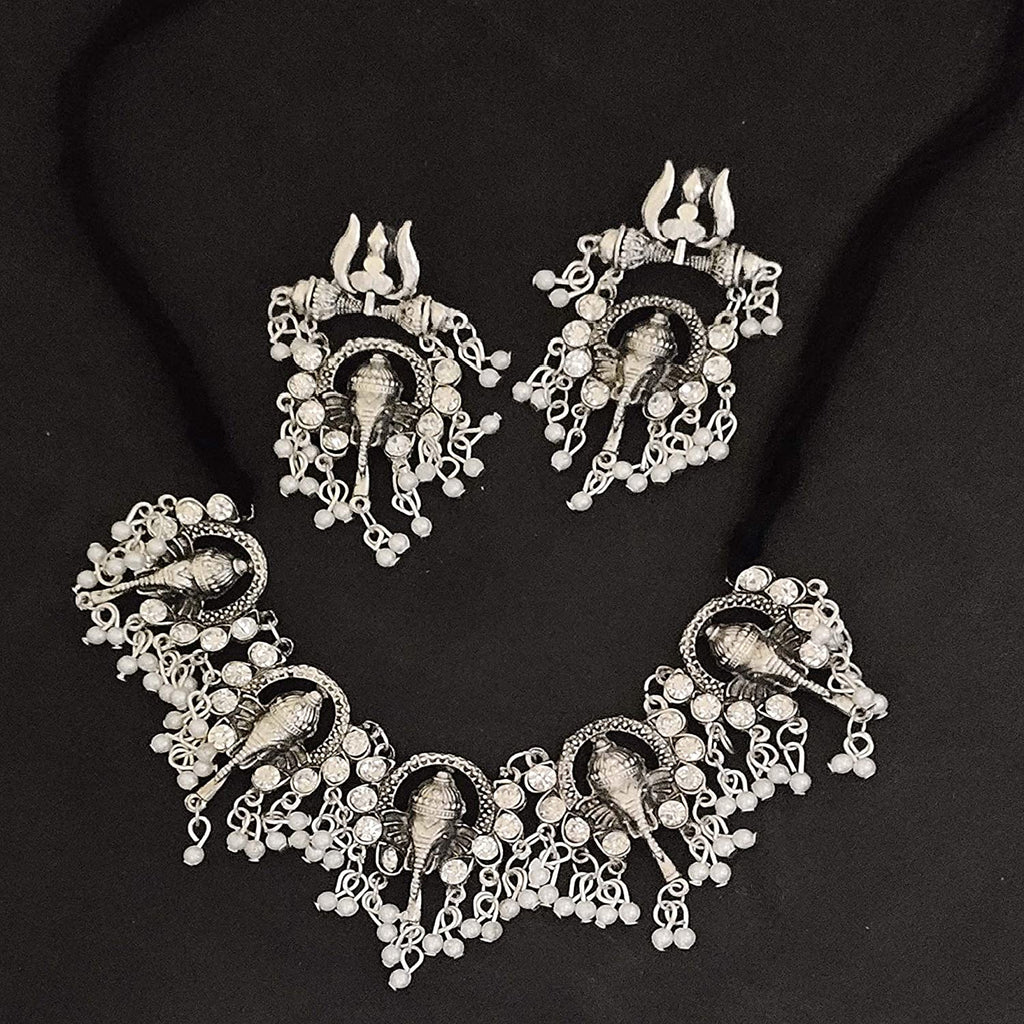 Silver-Plated Alloy Oxidised Ganesh Ji Shape Necklace - The Pari | Grocsy
