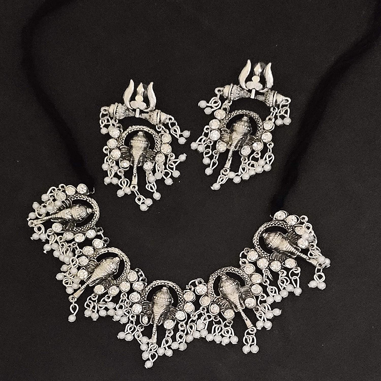 Silver-Plated Alloy Oxidised Ganesh Ji Shape Necklace - The Pari | Grocsy