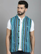 Even Apparels Nehru Jacket With Welt Pockets - Blue | Grocsy