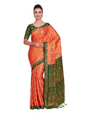 Mimosa Women's Orange Art Silk Kanjivaram Pattu Style Saree With Contrast Blouse | Grocsy