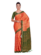Mimosa Women's Orange Art Silk Kanjivaram Pattu Style Saree With Contrast Blouse | Grocsy