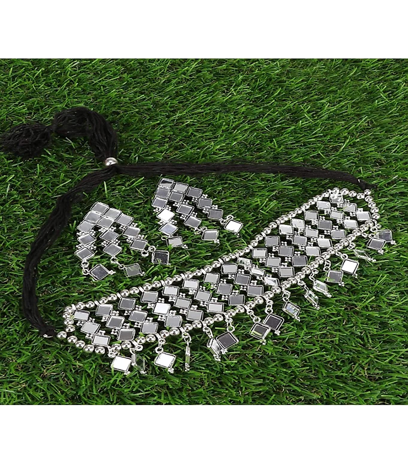 Silver-Plated Alloy Kundan Studded Oxidised Choker Necklace - The Pari | Grocsy