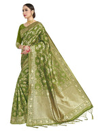 Vardha Women's Olive Green Banarasi Art Silk Saree | Grocsy