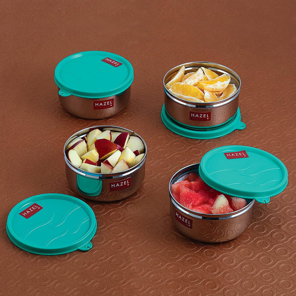 HAZEL Stainless Steel Airtight Storage Containers Set of 4 | 450ml Each Lunch Box | Grocsy