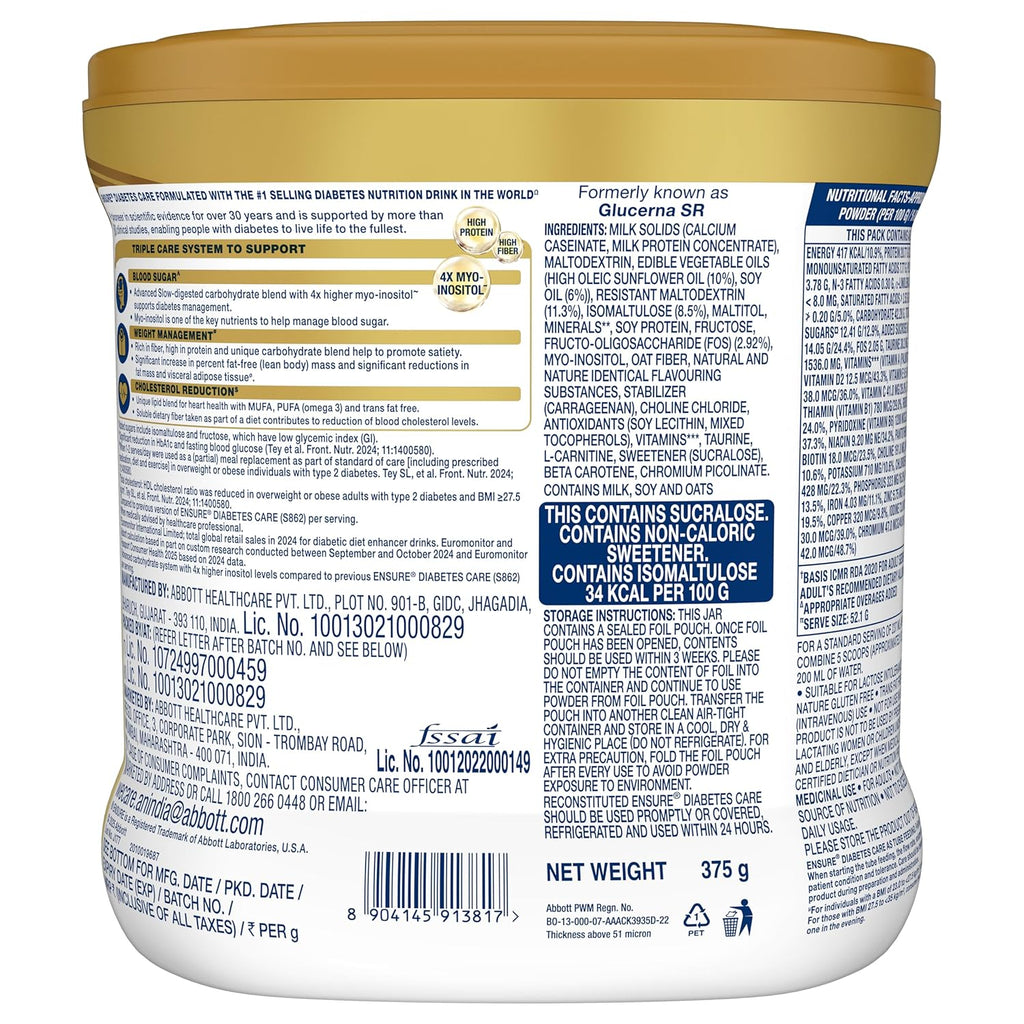 Ensure Diabetes Care Powder Vanilla Flavour - Sugar Free Health Drink | Grocsy