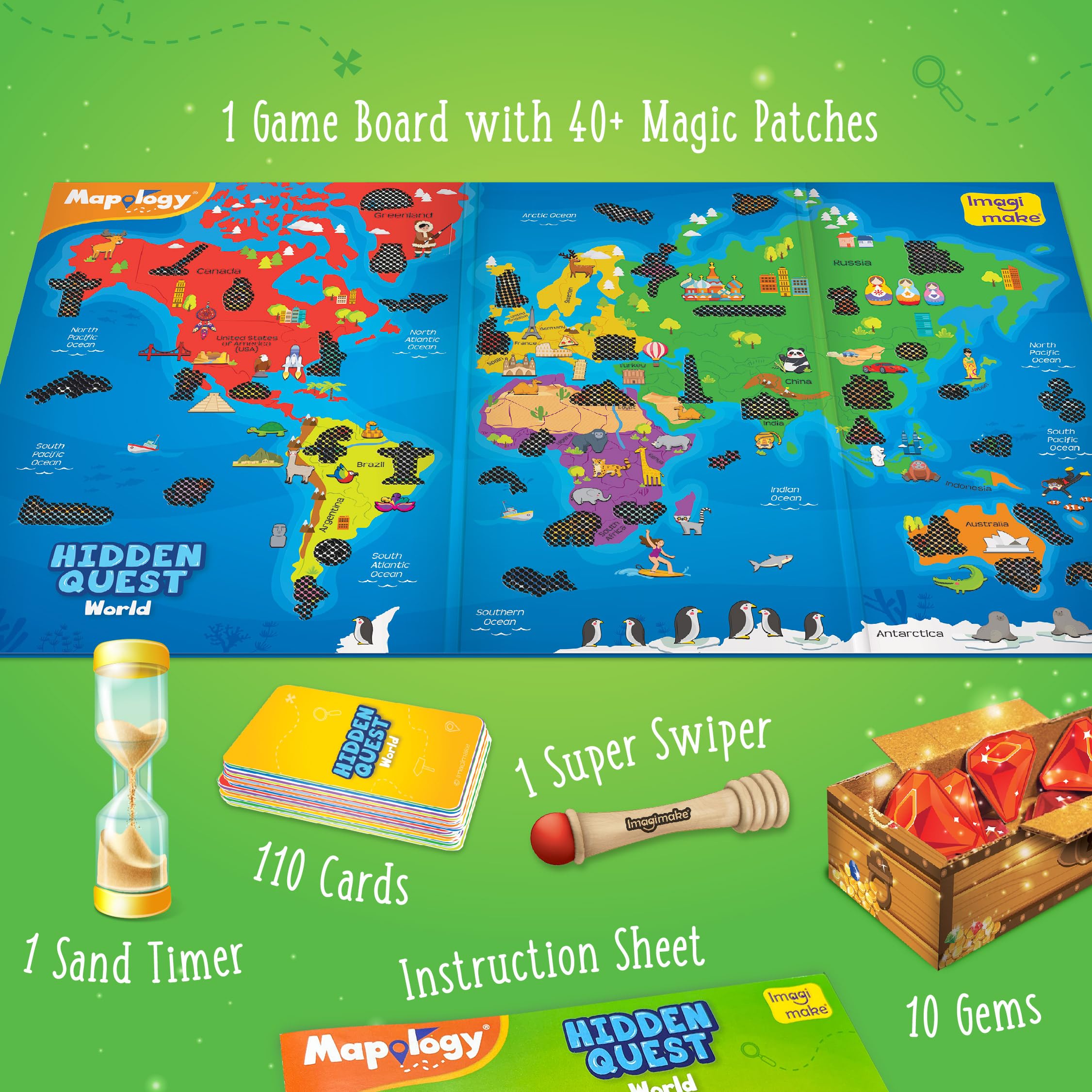 Imagimake Mapology Hidden Quest World Map Board Game | Magical Swipe & Reveal | Educational Toys for Ages 5-7 & 8-12 | Boys & Girls Toys Age 6-8 | Gifts for 10-Year-Old Boys | Grocsy