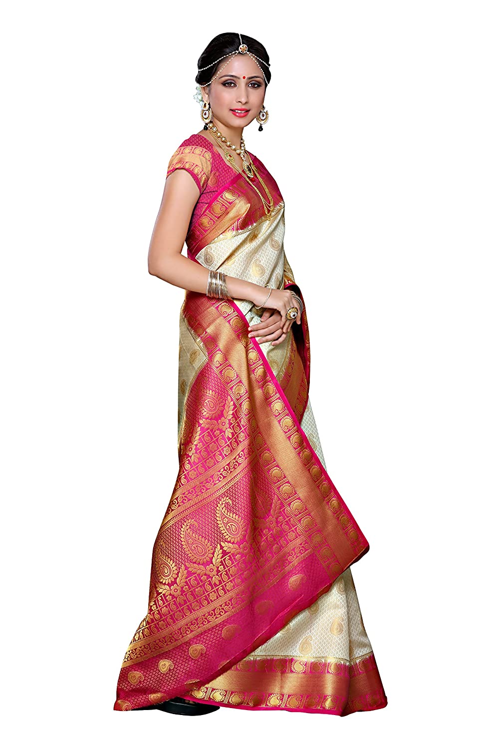 Mimosa Women's Kanchipuram Art Silk Saree With Unstitched Blouse Piece | Grocsy