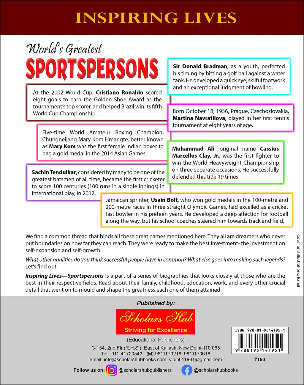 Inspiring Lives:Worlds Greatest Sportspersons : Biographies Of Inspirational Personalities For Kids | 124 Pages | Grocsy