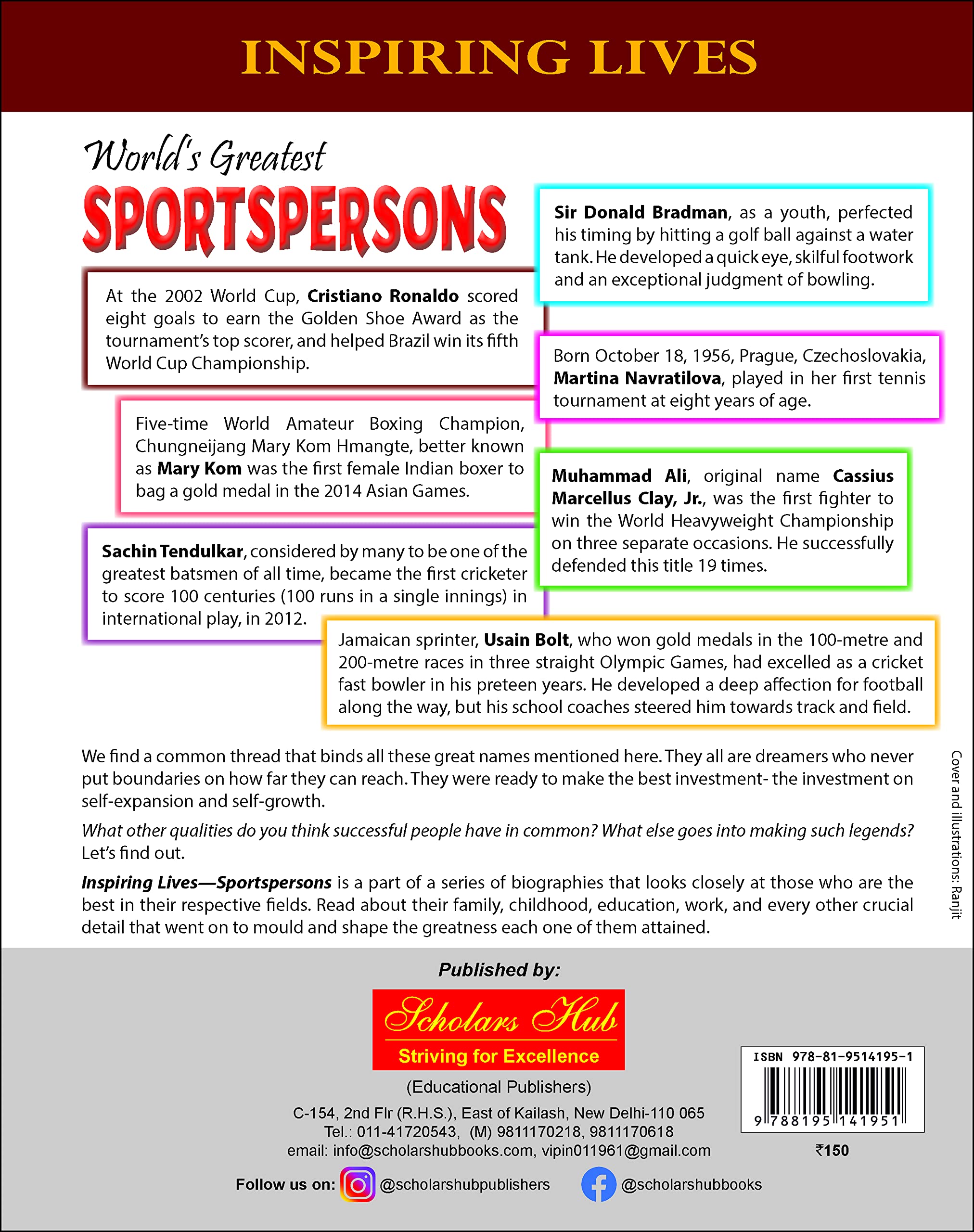 Inspiring Lives:Worlds Greatest Sportspersons : Biographies Of Inspirational Personalities For Kids | 124 Pages | Grocsy