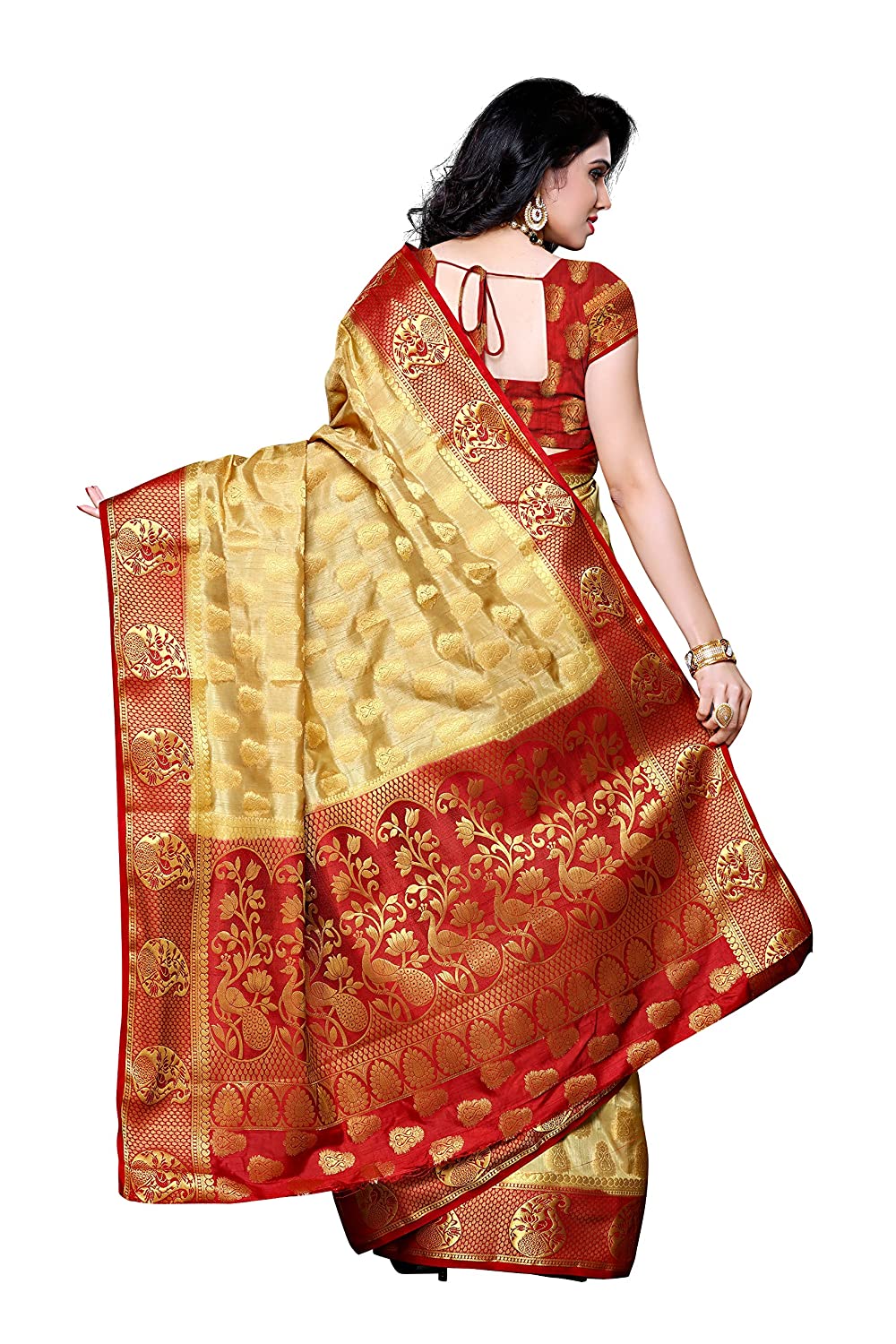 Mimosa Women's Chiku Color Kanchipuram Art Silk Saree With Blouse Piece | Grocsy